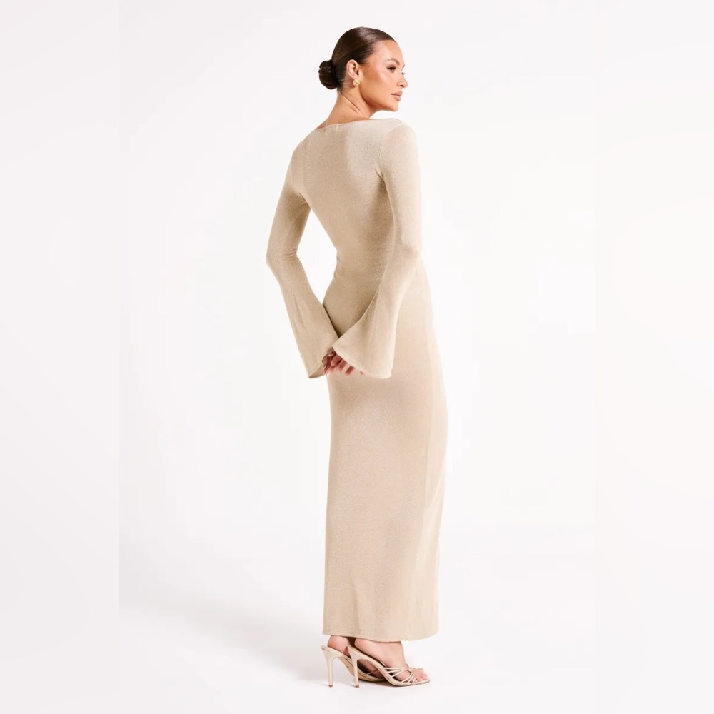 NWT Meshki Kamila Gold Maxi Dress with Long Sleeves - Picture 9 of 9